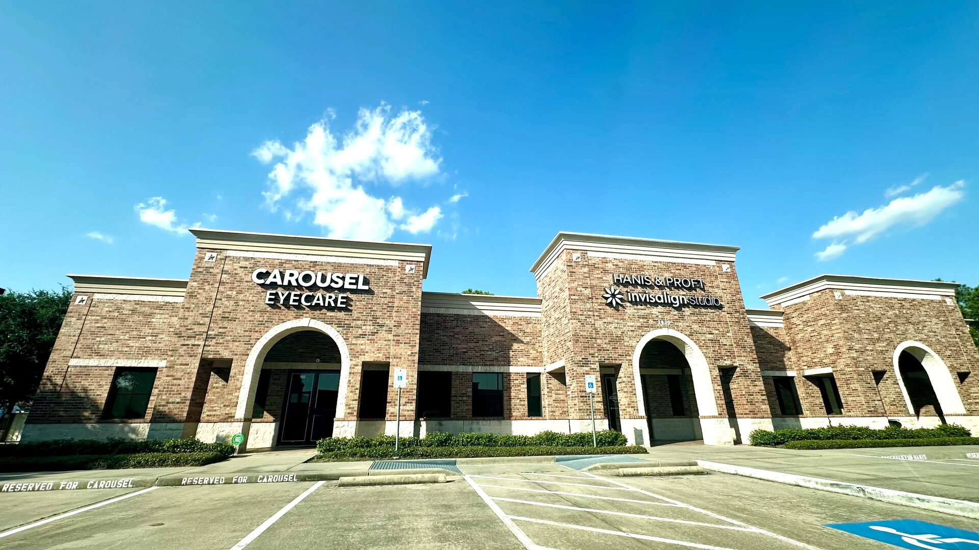 Carousel Eyecare office building exterior at 2830 Commercial Center Blvd in Katy, TX